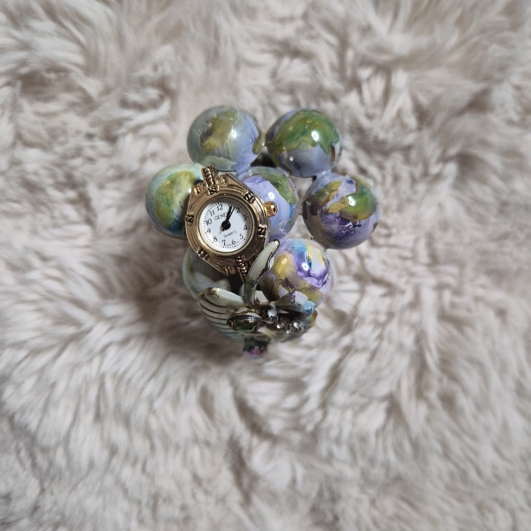 Vintage Geneva Watch Hinge Bracelet Style Unique Rare Grapes Design Artsy Art